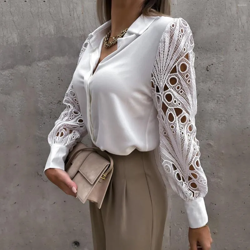 Women's Blouses White Sexy Lace Hollow Out Women Blouse Summer Autumn 2023 Black Top Vintage Button Up Shirts Long Sleeve Mesh Design Tops