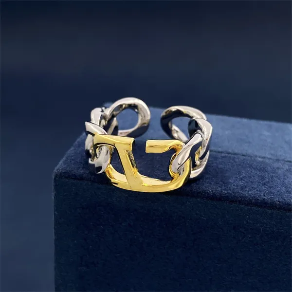 Vrouw Opening Met Side Stones Ringen V logo Metalen Designer Gouden Letter V Luxe Sieraden Vrouwen trouwring 456645