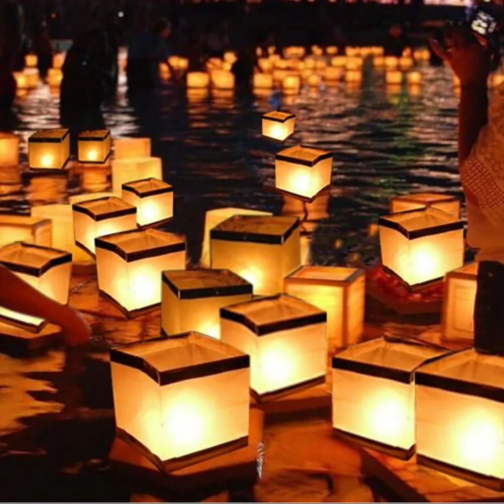 Square Paper Floating Water Candle Lamp Wishing Praying Blessing Waterproof Lantern For Wedding Valentine's Day Decoration