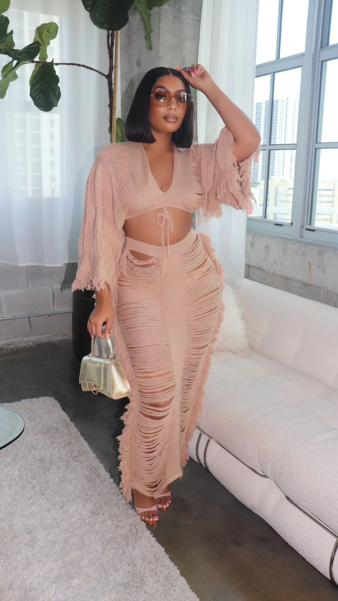 2 piece tassel outfit sales