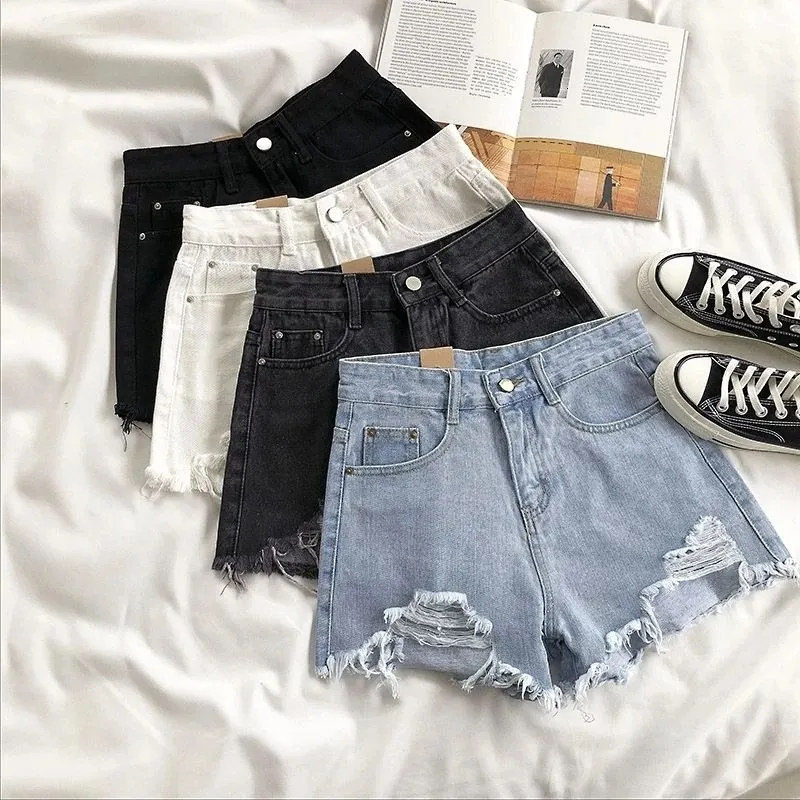 Vrouwen Shorts Casual Hoge Taille Denim Vrouwen Zomer Plus Size Pocket Kwastje Gat Gescheurde Jeans Korte Vrouwelijke Femme Broek 230715