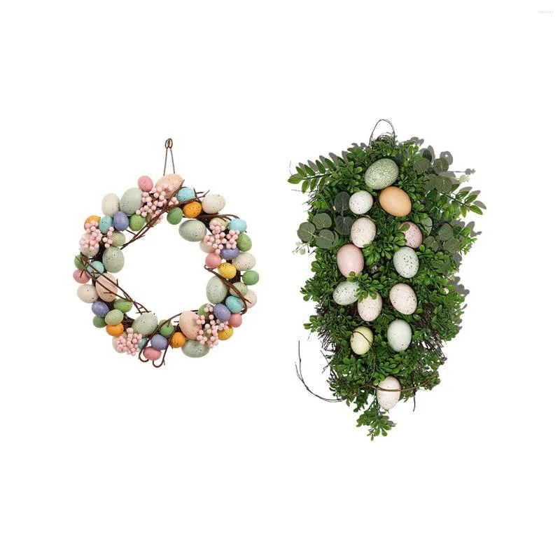 Decorative Flowers Easter Colorful Egg Wreath Handmade Wall Hanging For Day Fence Window