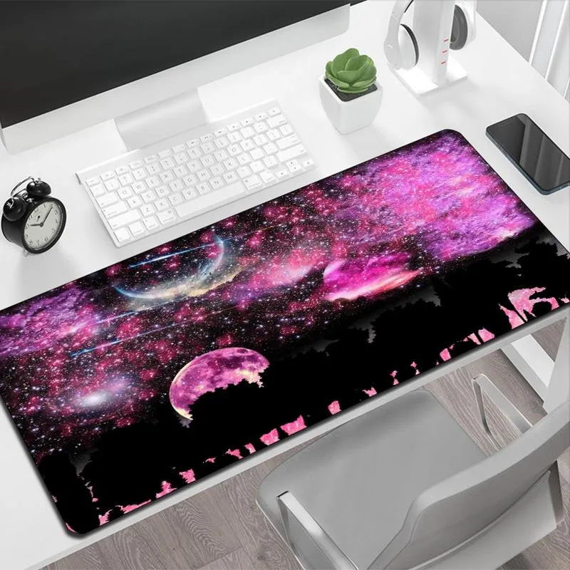 Rests-alfombrilla de ratón de Anime para Gamer, accesorios de ordenador con luz de luna rosa, tapete de escritorio pequeño, alfombrilla de goma para mesa, alfombrilla de escritorio para videojuegos