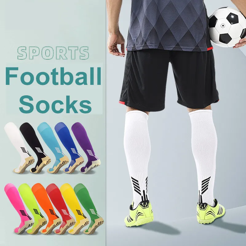 Sportstrumpor Silikon Sportstrumpor för fotbollscykling som kör handduk Hög knä Ankle Non-Slip Breatble Kids Boy Fashion Soccer Socks 230715