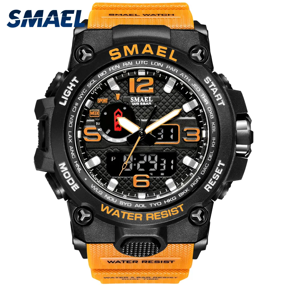 Hommes Montre Sport SMAEL Montre pour Hommes Original Double Affichage LED Rétro-Éclairage Chronomètre Électronique 1545 Montres Populaires Dropship