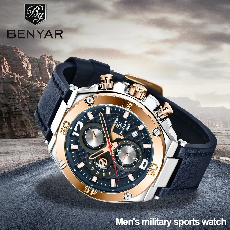 Benyar 2023 New Quartz Men's Watches Multifunction Sport Watch Watch Men Top Luxury Wrist Watch Watch Relogio Maschulino