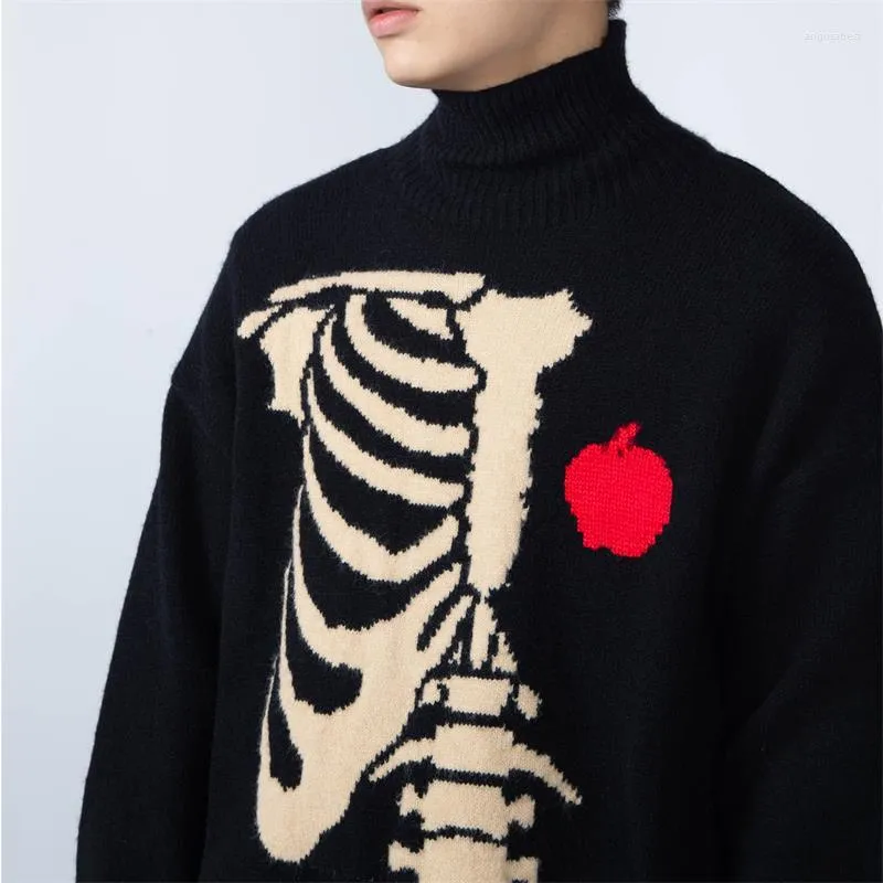 سترات الرجال y2k للجنسين pulver skeleton turtleneck سترة الرجال النساء الشتاء الشارع الشارع جاكار زوجين