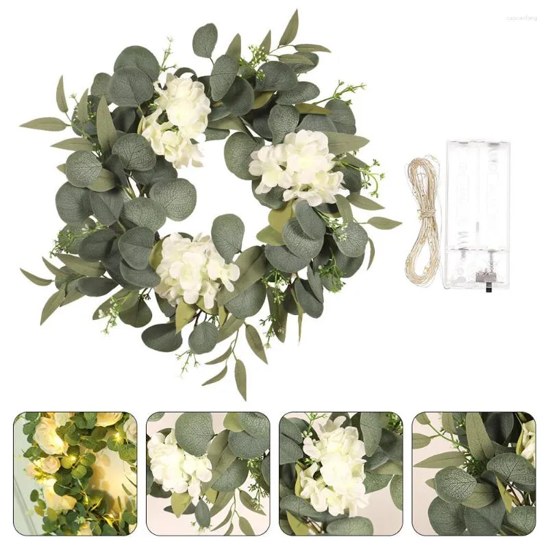 Decorative Flowers Ring Simulation Wreath Hydrangea Party Light House Decorations For Home Eucalyptus Leaf Artificial