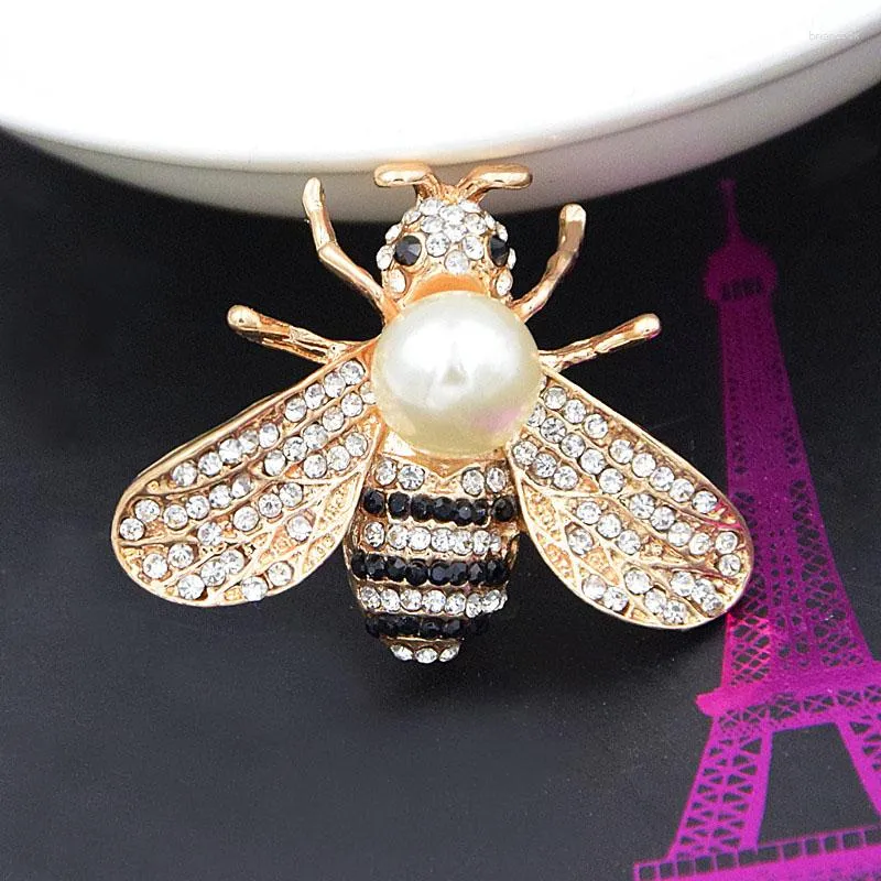 Brooches Utei Design Gold Color Alloy Sparkling Crystal Rhinestones And Pearl Cute Bee Brooch Women Clothes Pins Corsage