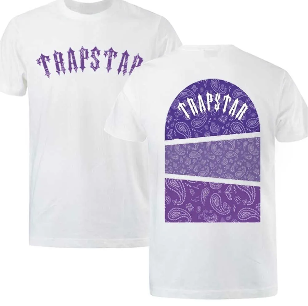 Trapstar Art of War Paisley Tshirt Men mode casure hylsa harajuku Löst överdimensionerade toppar lila texturtryck t skjortor andas och avslappnad ny stil