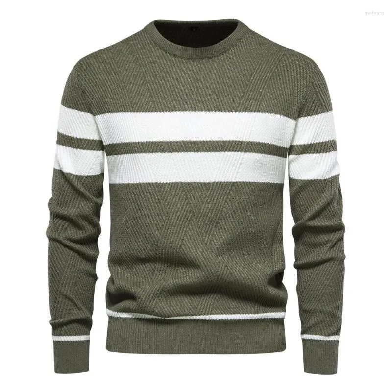 Men's Sweaters Autumn And Winter Mens Casual Stripe Sweater Pullover Color Matching Soft Breathable Men Long Sleeve Sports Knit