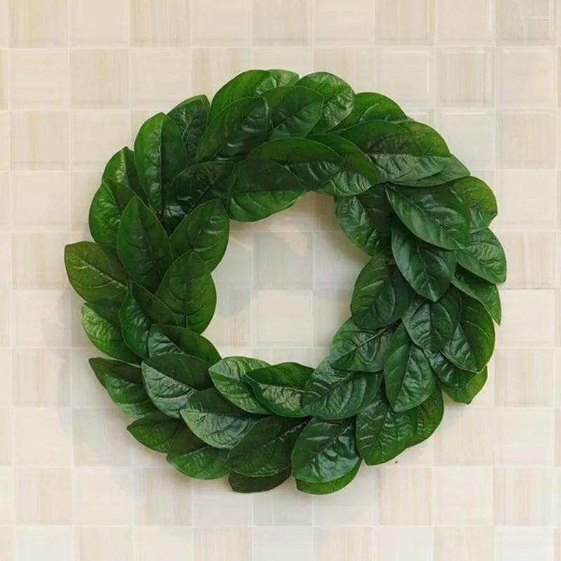 Decorative Flowers Magnolia Leaf Wreath Home Window Simulation Green