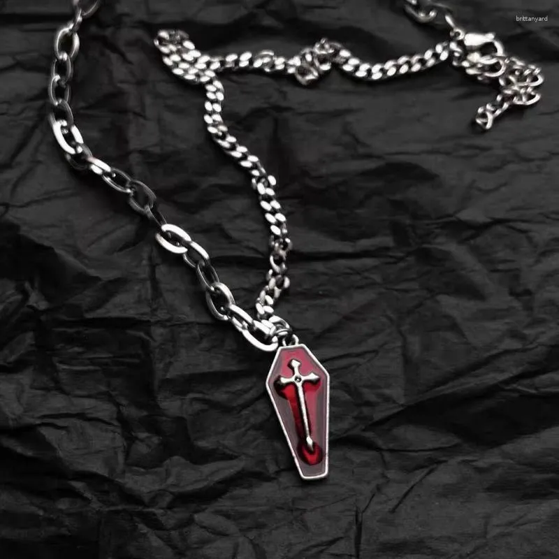 Pendant Necklaces Goth Thorn Necklace Y2K Cross Sword Dagger Punk Blood Coffin Halloween Gift For Women