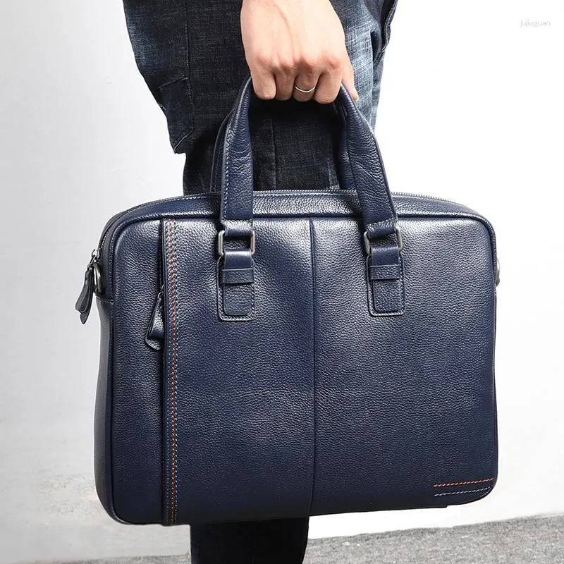 Pastas maletas pretas azuis café de couro genuíno para escritório maletas masculinas carteira de negócios bolsas de ombro carteiro