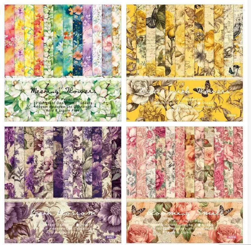 Gift Wrap Flowers Scrapbooking Paper Pack Of 12 Sheets Handmade Craft Background Pad