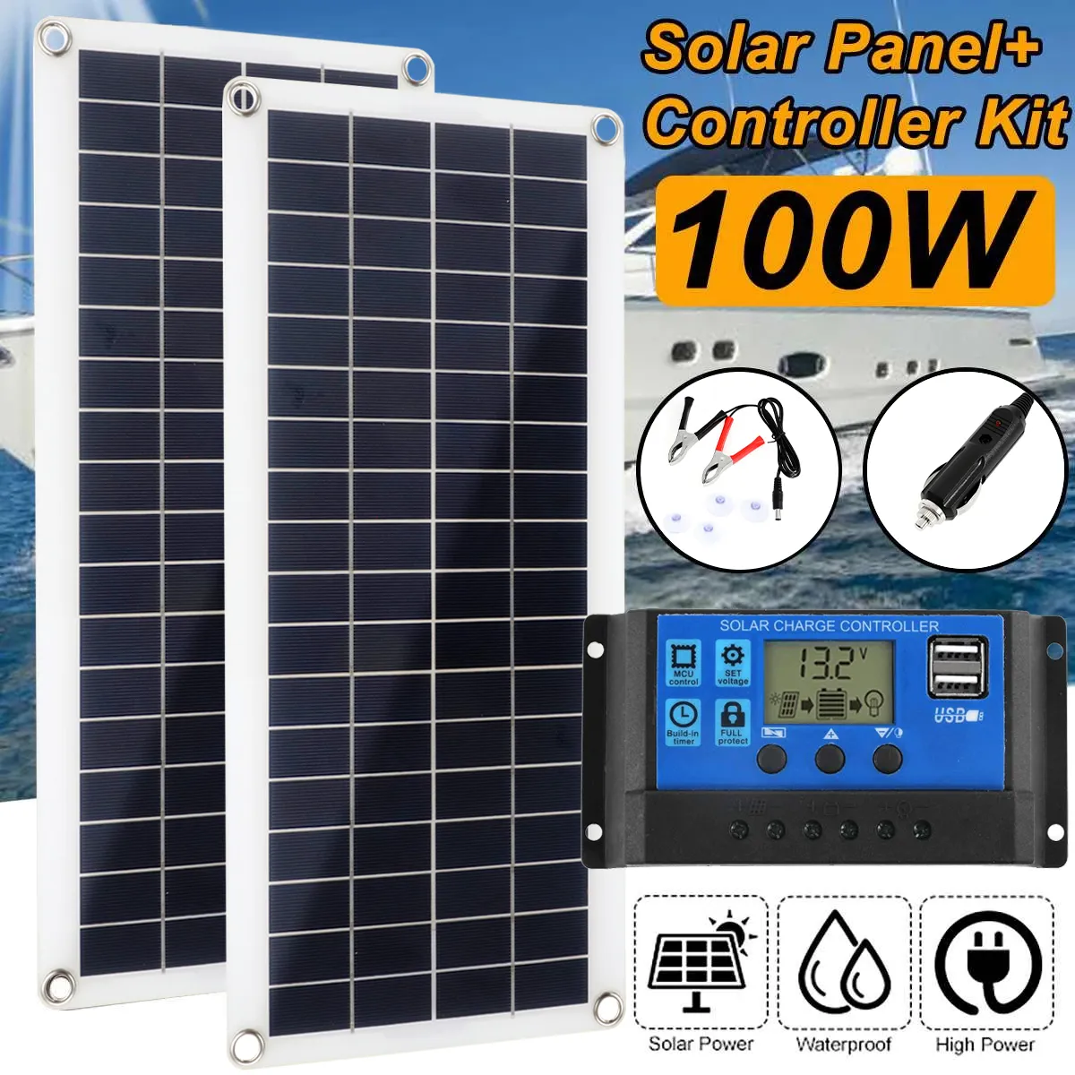 Other Electronics 100W Solar Panel Kit Dual 12V USB With 30A/60A Controller Solar Cells Poly Solar Cells for Car Yacht RV Battery Charger 230715
