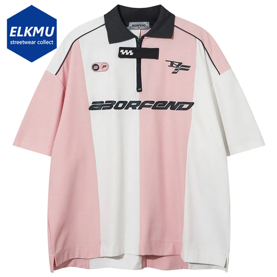 Мужские рубашки цветовые блок гоночная футболка 2023 Мужская уличная одежда Harajuku с коротким рукавами