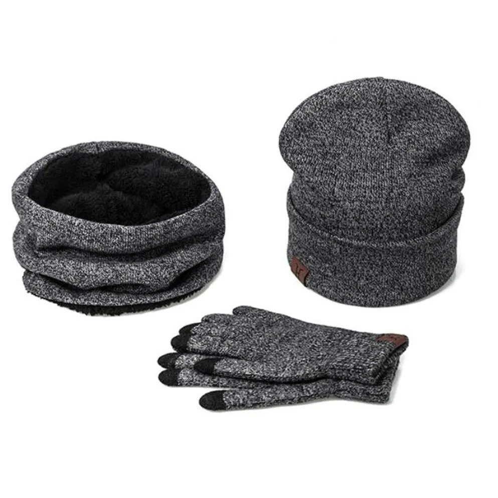 Um conjunto de chapéus de inverno masculinos e femininos, cachecóis, luvas de algodão, chapéu de malha, conjunto de cachecol para homens e mulheres, acessórios de inverno, 3 peças, chapéu, cachecol212y