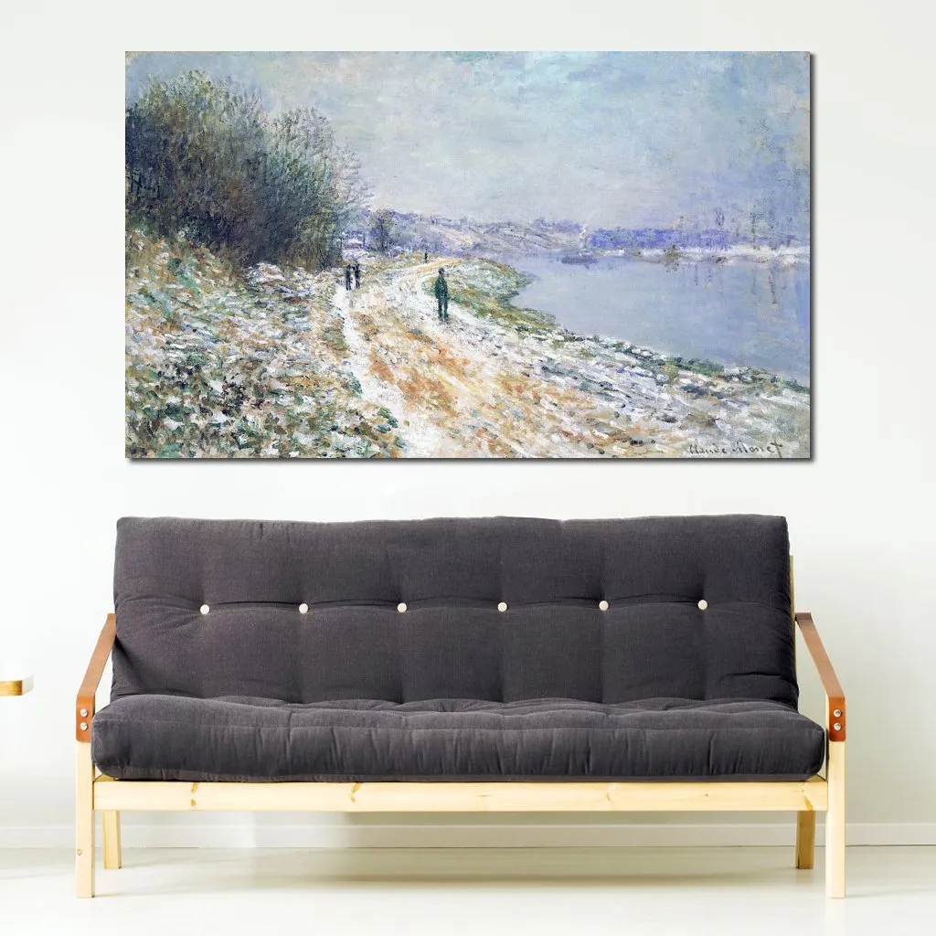 Högkvalitativ handgjorda Claude Monet Oil Målning Togvägen vid Argenteuil Winter Landscape Canvas Art Beautiful Wall Decor