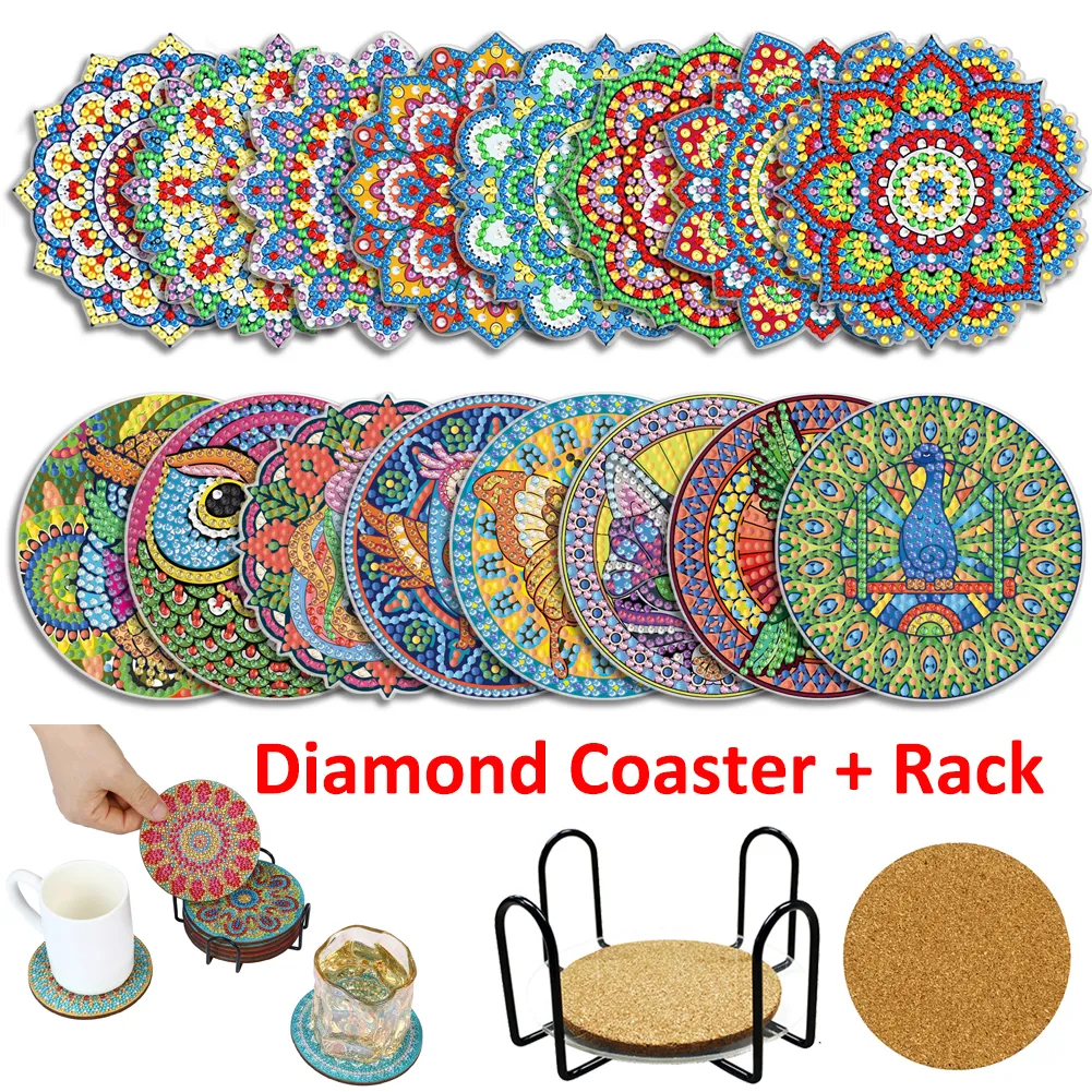 Diamantmålning 6 8st DIY Mandala Round Coaster Drink Cup Pad Table Placemat Cushion Isolation Handmade Art Home Decor 230715