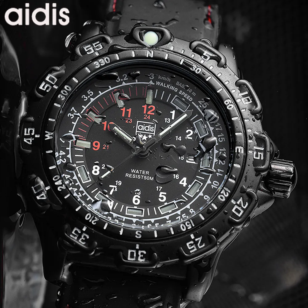 ADDIES Relógios militares de quartzo à prova d'água, cronógrafo luminoso, cronômetro, pulseira de silicone de luxo, tubo luminoso, relógio masculino de mergulho