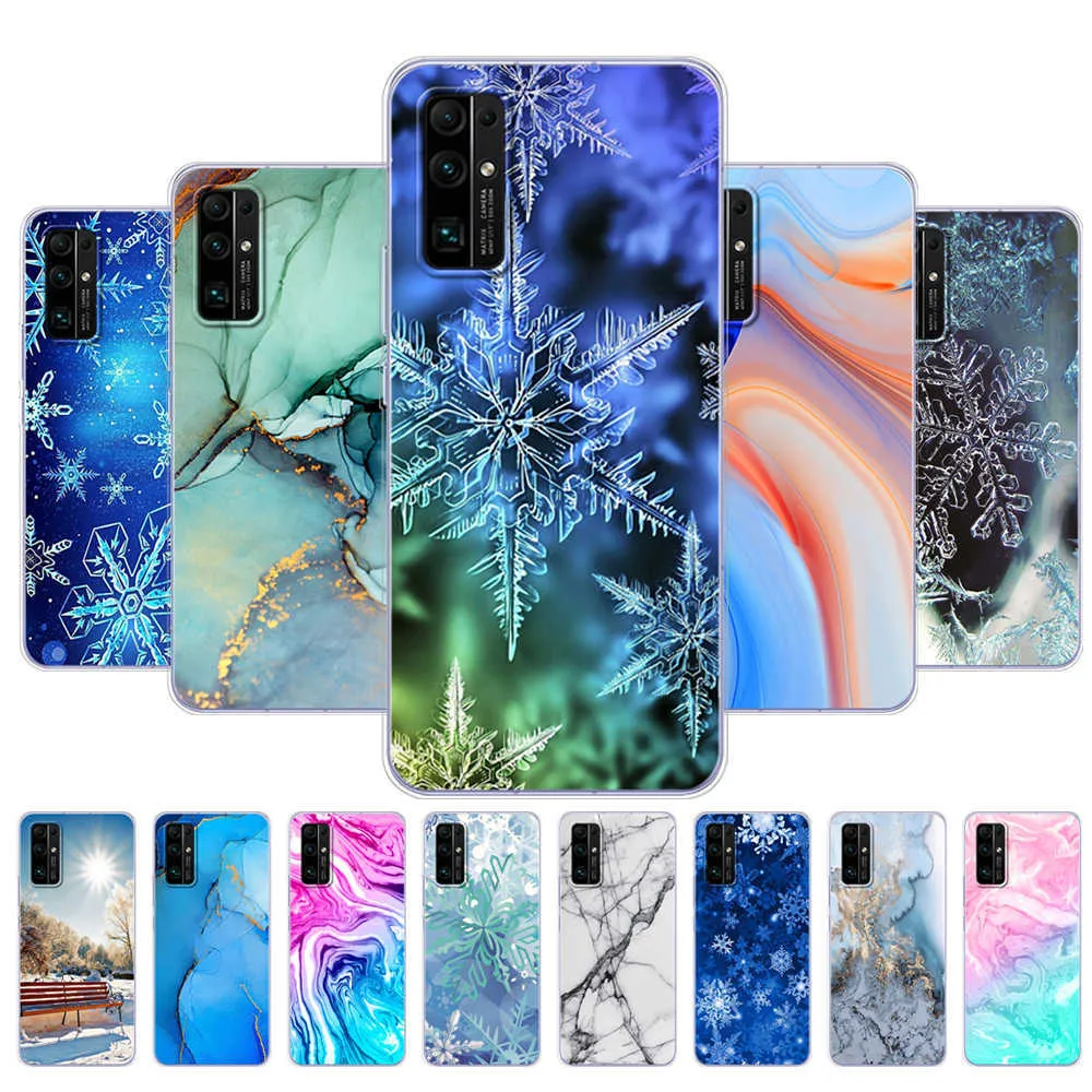 För Honor 30 Premium Case BMH-AN10 Silicon TPU Back Huawei Pro Plus + EBG-AN10 Marble Snow Flake Winter Christmas