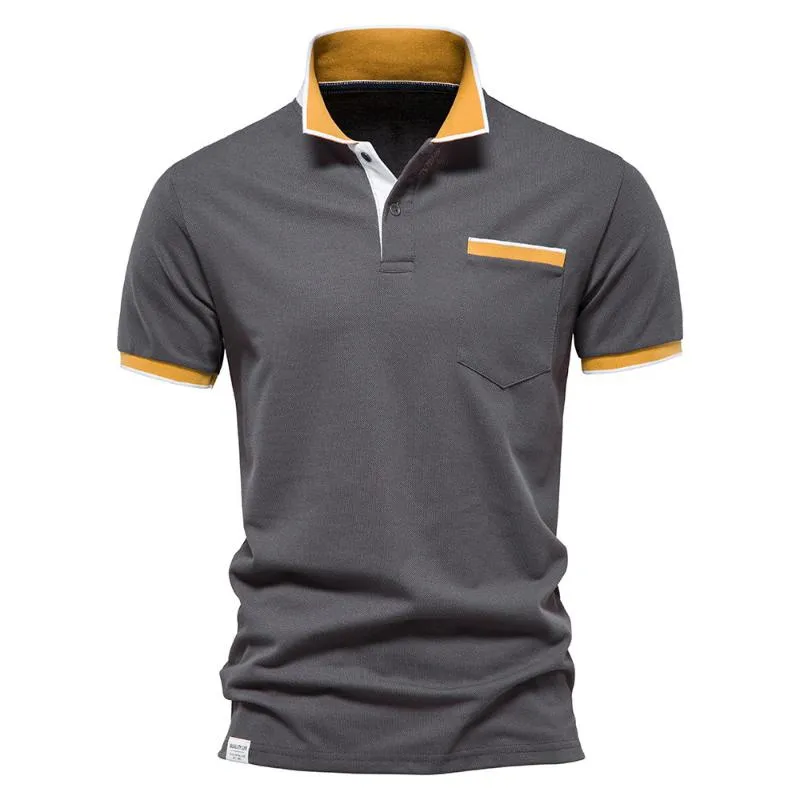 Mens Solid Color Cotton Work Polos With Stand Collar And Decorative ...