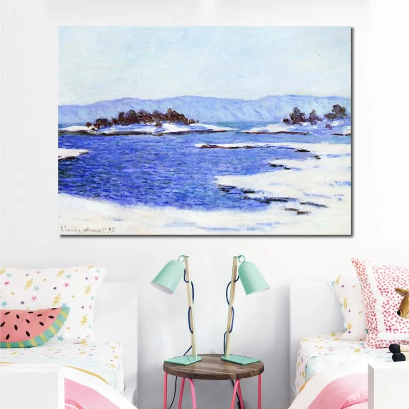 Handmade Canvas Art The Banks of The Fjord at Christiania Claude Monet Painting Impressionist Landscape Artwork Bathroom Decor