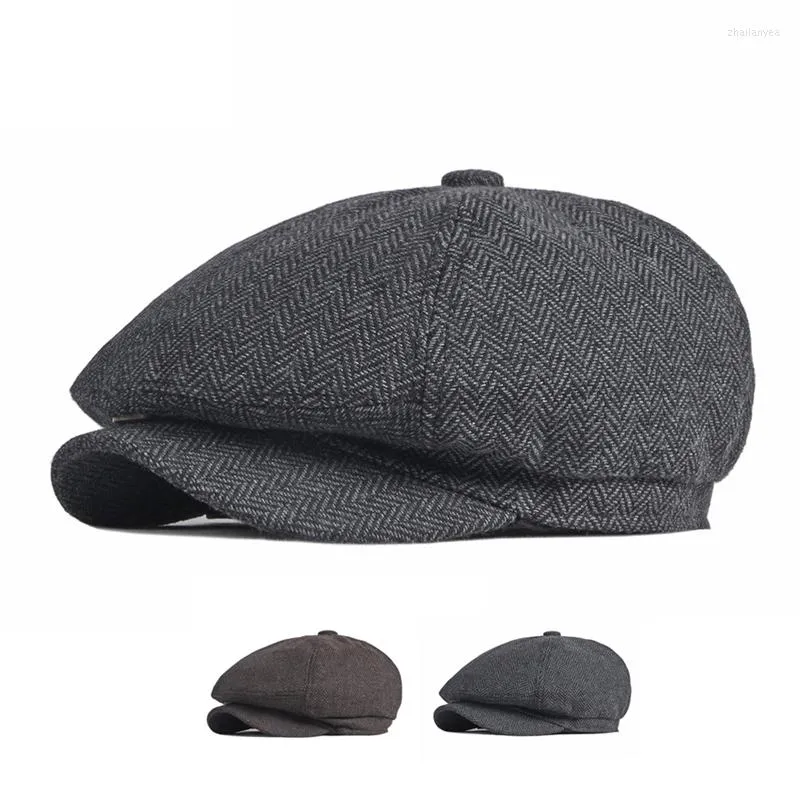 Bérets hommes chapeau printemps automne classique chevrons béret britannique Vintage octogonal casquette Sboy pour hommes Gatsby peintres chapeaux Boina