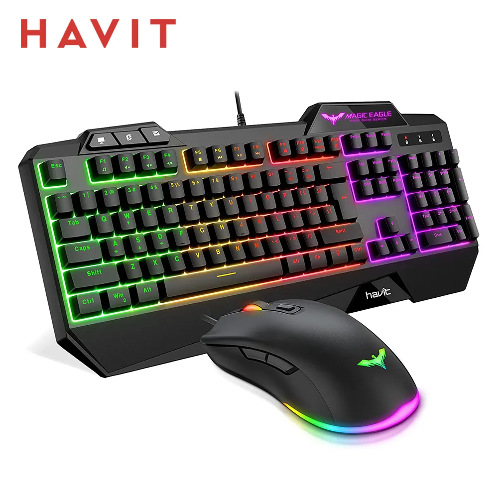 Clavier Souris Combos HAVIT KB558 Filaire Gaming Clavier Souris Kit RVB Rétroéclairage 104 Touches avec Repose-Poignet US UK Allemand Disposition Clavier Pour PC Portable 230715