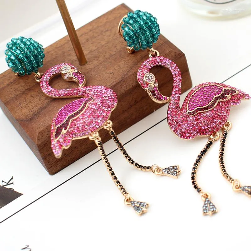 Dangle Earrings Full Crystal Flamingo Drop Women Large Statement Girls Trendy Party Wedding Bride Luxury Jewelry