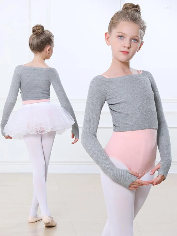 Stage Wear Children's Dancing Clothes Off-Shoulder Sweater Girls Exercise Clothing Autumn Winter Ballet Shawl Small Coat