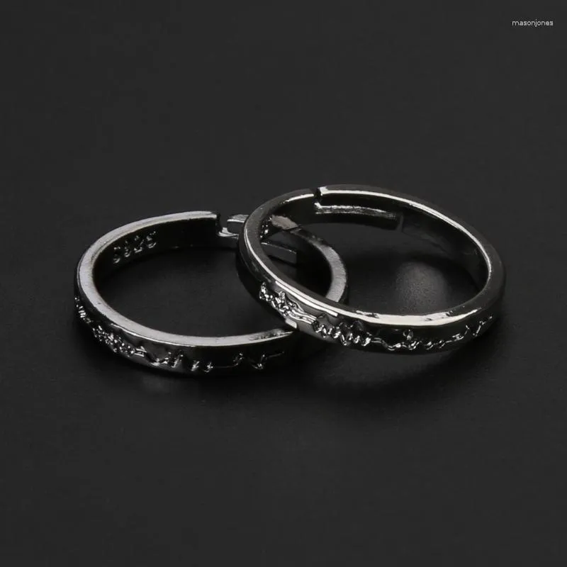 Bröllopsringar 1 par älskare ring bokstäver svartvitt EKG -mönster justerbart för män Kvinnor Koreanska stilstudenter Enkla flickvänner