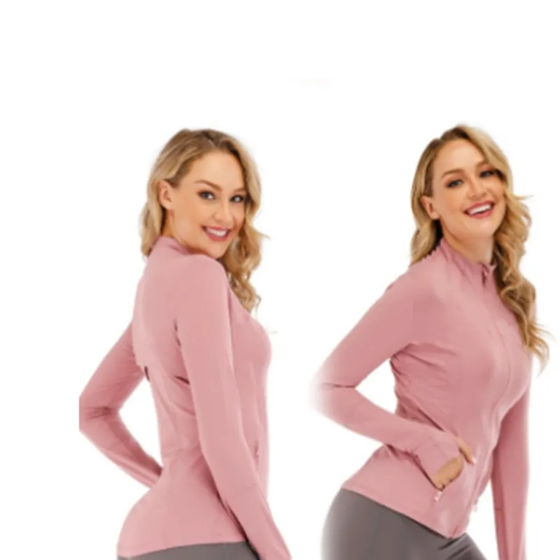 Women's fiess clothes long-sleeved Breathable Running Yoga Slim Fit Sports High Elastic Jacket Sweatshirts Zipper Nylon_voghion.com