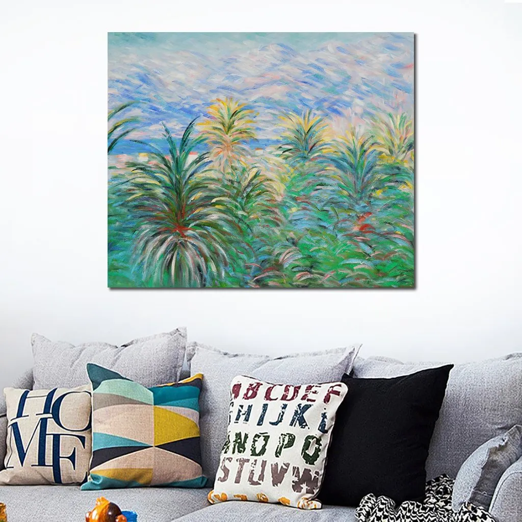 Handmade Claude Monet Oil Painting Palm Trees at Bordighera Ii Modern Canvas Art Modern Landscape Living Room Decor