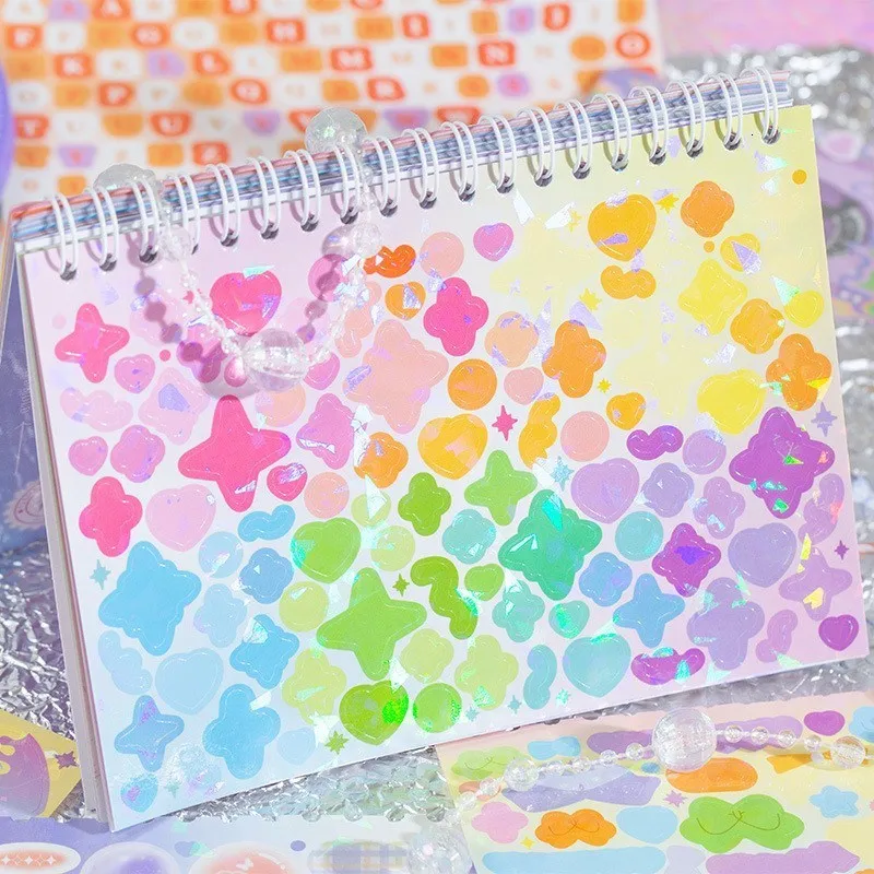 Adhesive Stickers Kawaii 50 Sheets Sticker Book Non-Repeated Decor Scrapbooking Lable Idol Kpop Stationery Postcards Kawaii Sticker 230715