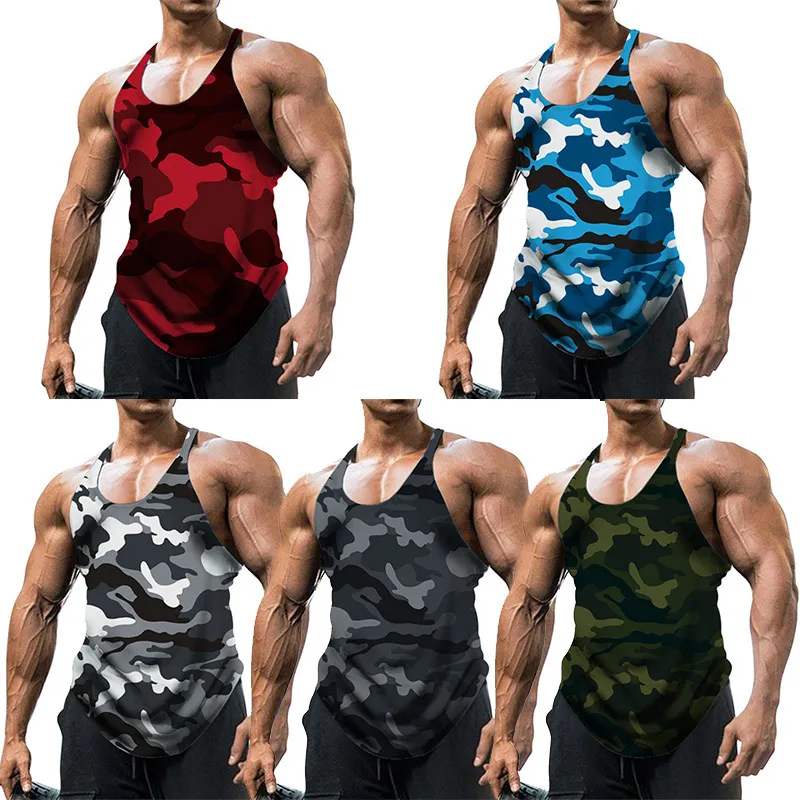 Débardeurs pour hommes Gilet de camouflage d'été Débardeur pour hommes Respirant Bodybuilding Tee Gym Vest Sans manches Hommes Tshirt Fashion Crew Neck Fitness Tee 230715