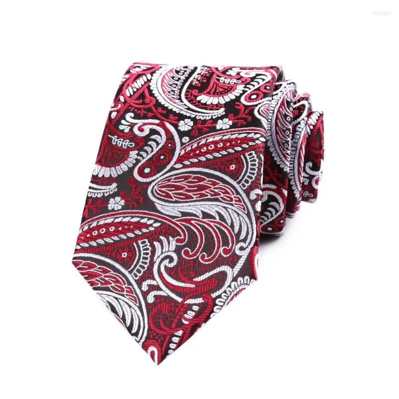 Gravatas Borboletas 7CM Gravata Masculina Marinho Red Sliver Blooming Paisley Ascot Para Homem Casamento Poliéster Seda Gravata Business Party Corbatas Para