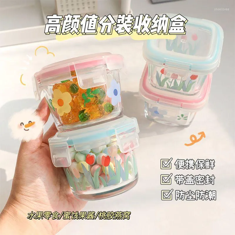 Bowls High Value Bird's Nest Peach Gum Divided Into Bottles Sealed Box Glass With Lid Household Portable Fruit Snack Fresh-keeping Jam