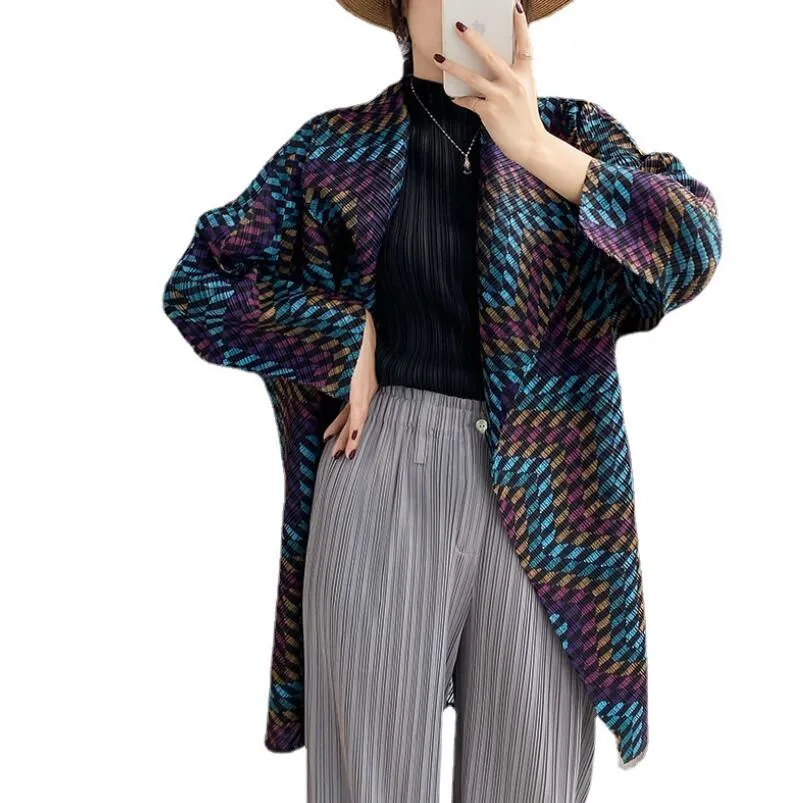 Pleated Dress Luxury 2023 New ISSEY Fashion Pleated Women's Coat Polka Dot Printed Cardigan Windbreaker Fashion Top