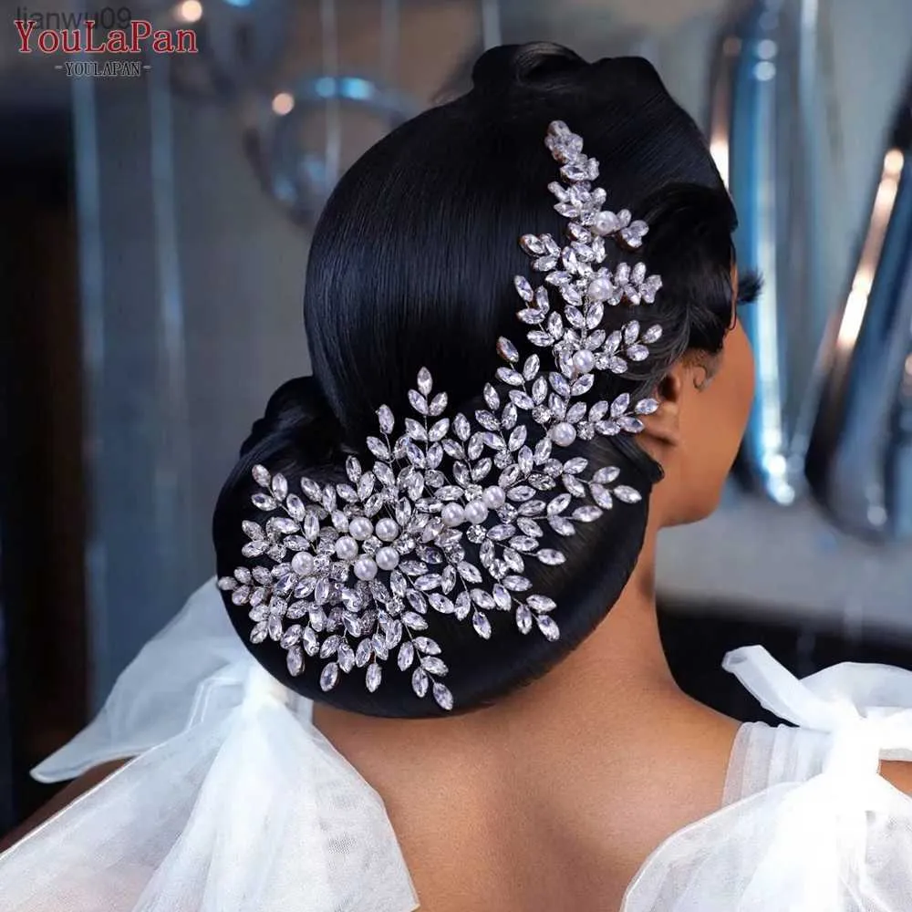 Topqueen HP434 Gümüş Gelin Bant Düğün Saç Aksesuarları Rhinestone İncileri Gelin Başlık Saç Süsleme Kadınları Headdress L230704