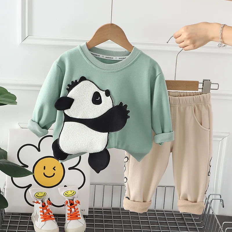 Marca Baby Boy Set di vestiti Autunno Casual Baby Girl Abbigliamento Abiti Panda Felpe Pantaloni sportivi Primavera Kids Set