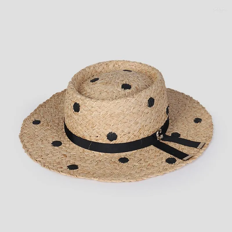 Cappelli a tesa larga Trend Round Dot Handmade Rafia Straw Sunhat Summer Women Vacation Beach Caps Men Designer Fedora
