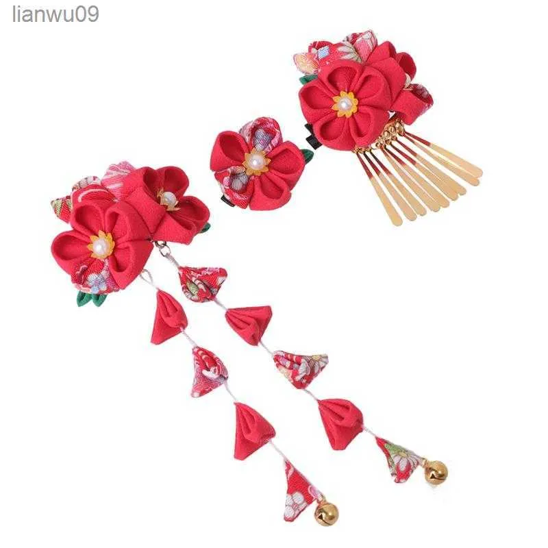 3 pcs Japonais Kimono Fleur Pinces À Cheveux Gland Cheveux Épingles À Cheveux Vintage Pinces À Cheveux Kimono Cheveux Barrette Cheveux Côté Clips Coiffe L230704