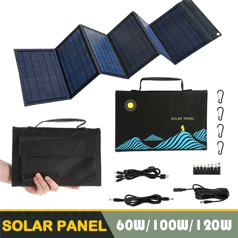 Batterier 100W Solpanel Folding Bag USBDC Output Charger Portable Foldbar laddningsenhet utomhus strömförsörjning 230715