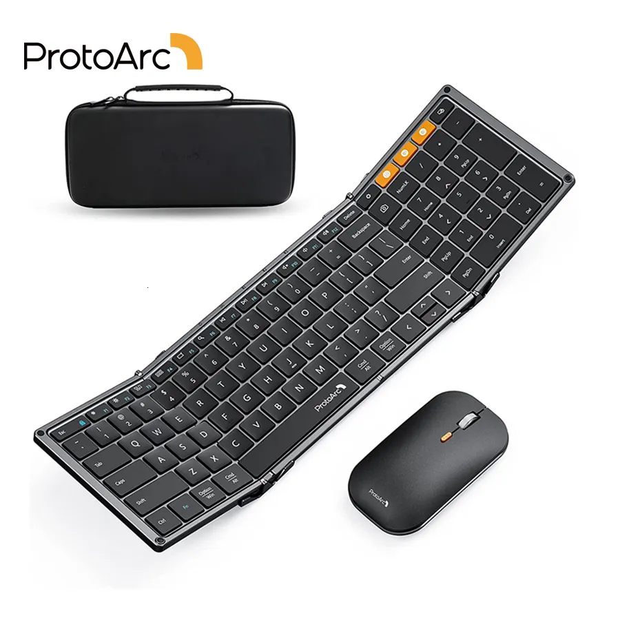 Клавианые комбинации мыши Protoarc xkm01 Трехстановая беспроводная клавиатура Bluetooth и мыши Protable Slim 2,4G Полный размер 105 клавиш складные клавиатуры 230715