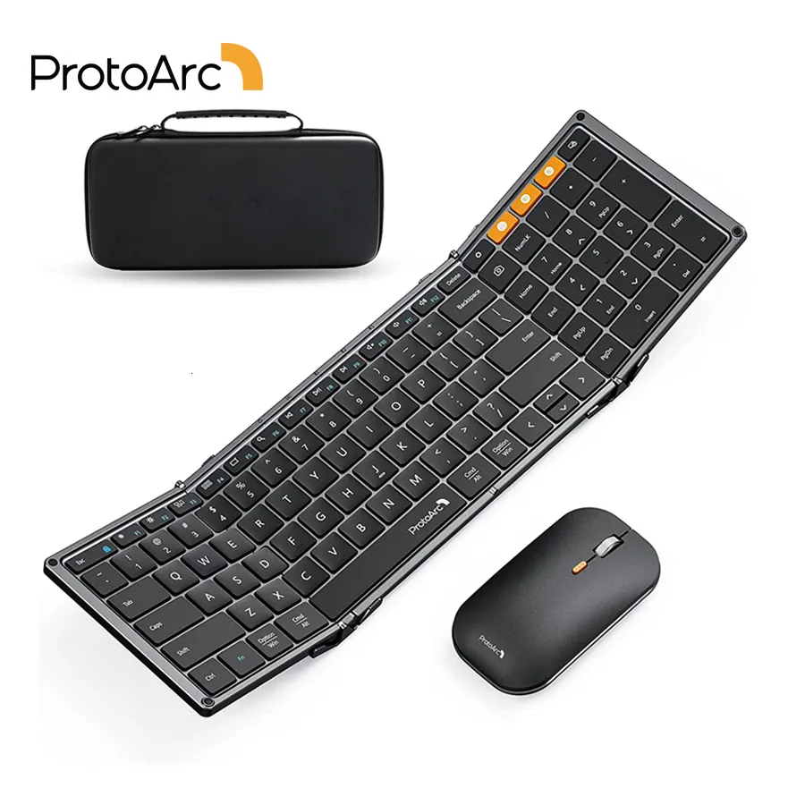 Tangentbordmuskombinationer Protoarc xkm01 Tri-Fold Bluetooth Wireless Keyboard och muskombination Protable Slim 2.4G Full Size 105 Tangent fällbara tangentbord 230715