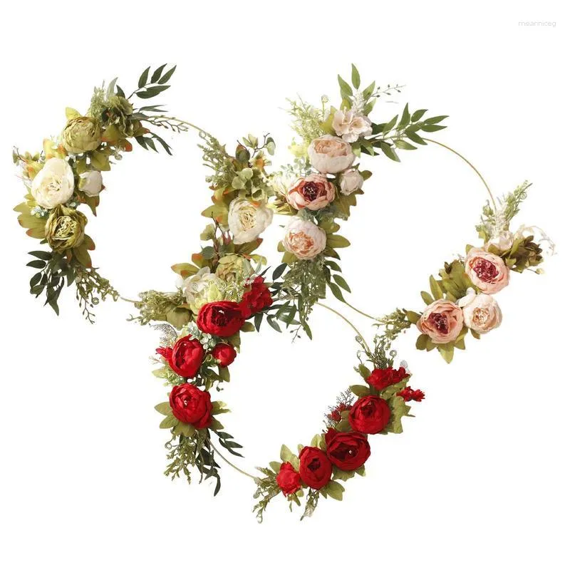 Decorative Flowers Artificial Realistic Peony Flower Wreaths Garland Rattan Floral For Home Front Door Porch Window Hanging Decoration