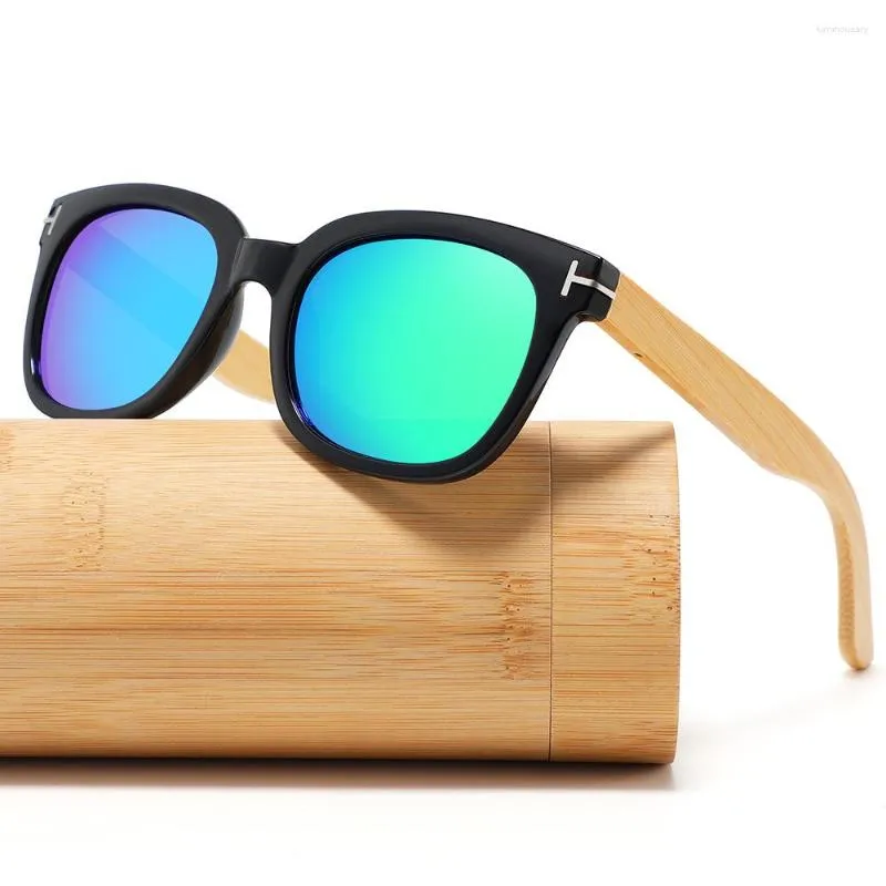 Solglasögon handgjorda bambu ben fyrkantiga polariserade kvinnor män 2023 högkvalitativ fjäderfärg film körglasögon spegel nyanser uv40