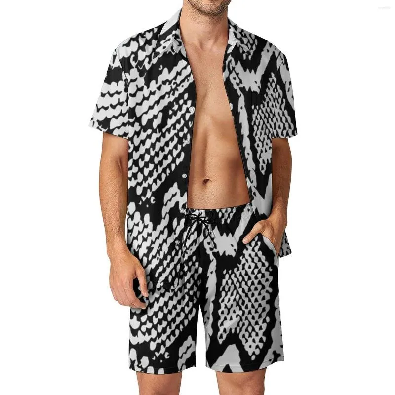 Men's Tracksuits Python Black Snakeskin Vacation Men Sets Animal Print Casual Shirt Set Summer Graphic Shorts Two-piece Hawaii Suit Plus